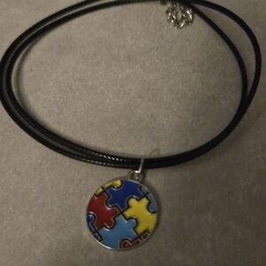 Autism Pendant Choker Necklace - Multicolor Quarter Size Medallion
